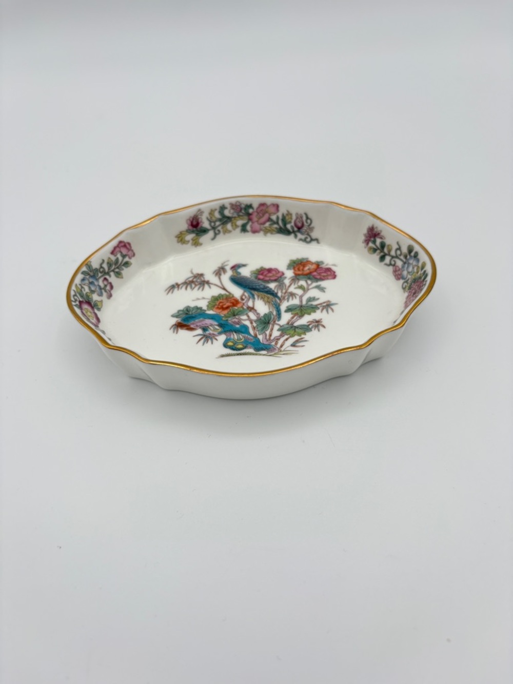 Vintage Wedgwood Kutani Crane Trinket Dish Bone China England Floral